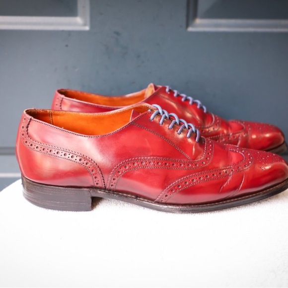 SALE - Grenson 9.5-D US Red Mens Wingtip Oxford Dress Shoes - Picture 6 of 14